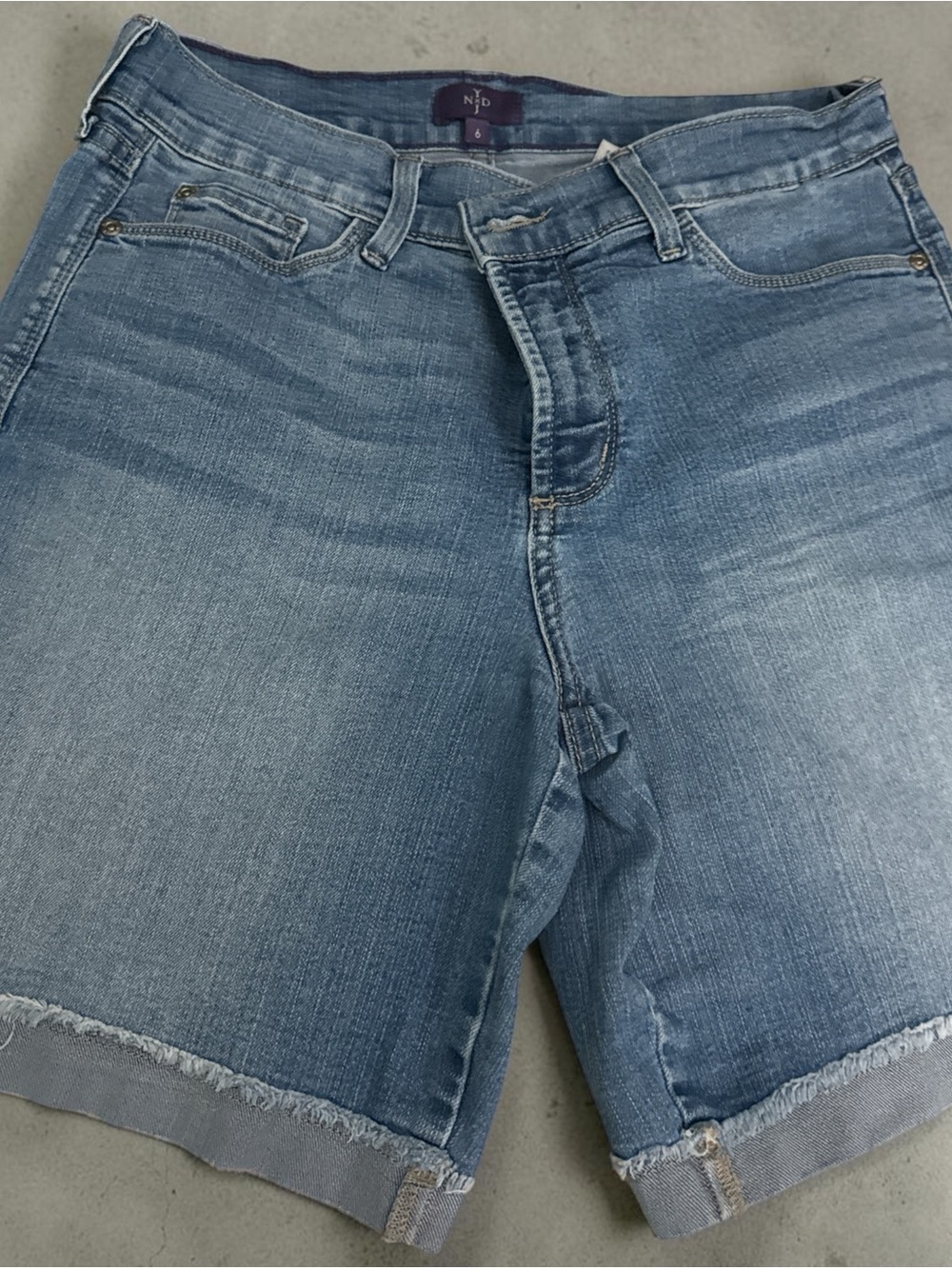 NYDJ Washed Blue Denim Roll-Hem Shorts